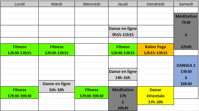 planning salle de danse